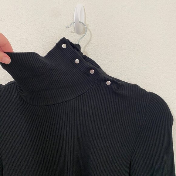 Anthropologie Dolan Left Coast Ribbed Snap Neck Turtleneck Black Size Small - Picture 4 of 8